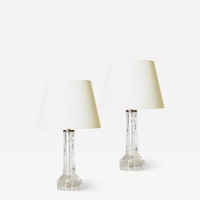  Orrefors Pair of Artisanal Crystal Lamps by Carl Fagerlund for Orrefors