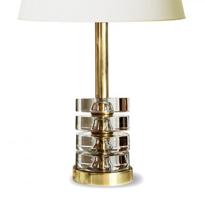  Orrefors Pair of Deco Inspired Lamps in Crystal and Brass by Carl Fagerlund