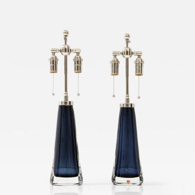  Orrefors Pair of Large Midnight Blue Sapphire Lamps by Carl Fagerlund for Orrefors 