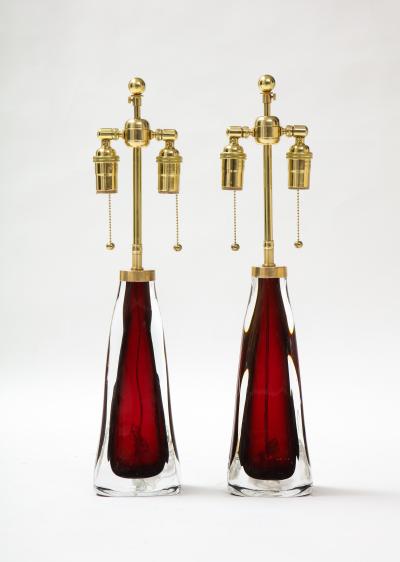  Orrefors Pair of Large Ruby Red Orrefors Lamps 