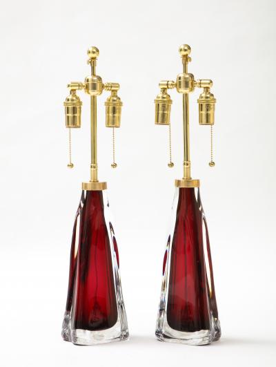  Orrefors Pair of Large Ruby Red Orrefors Lamps 
