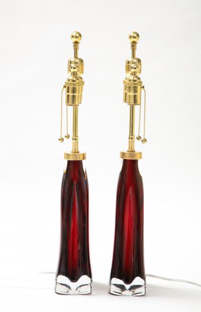  Orrefors Pair of Large Ruby Red Orrefors Lamps 