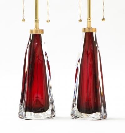  Orrefors Pair of Large Ruby Red Orrefors Lamps 