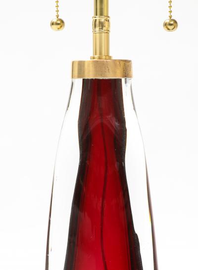  Orrefors Pair of Large Ruby Red Orrefors Lamps 
