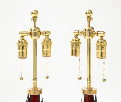  Orrefors Pair of Large Ruby Red Orrefors Lamps 