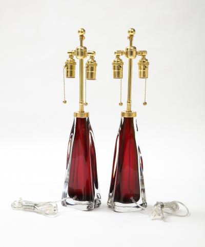  Orrefors Pair of Large Ruby Red Orrefors Lamps 