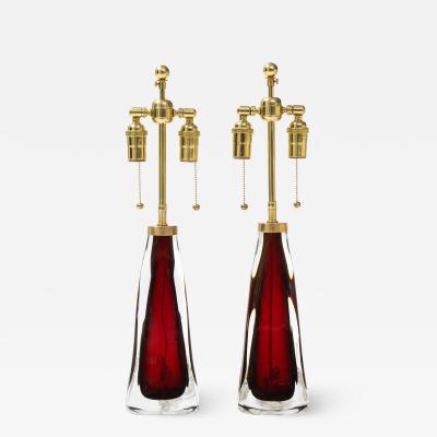  Orrefors Pair of Large Ruby Red Orrefors Lamps 