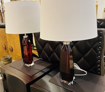  Orrefors Pair of Orrefors 1960s Swedish Ruby Red Crystal Table Lamps