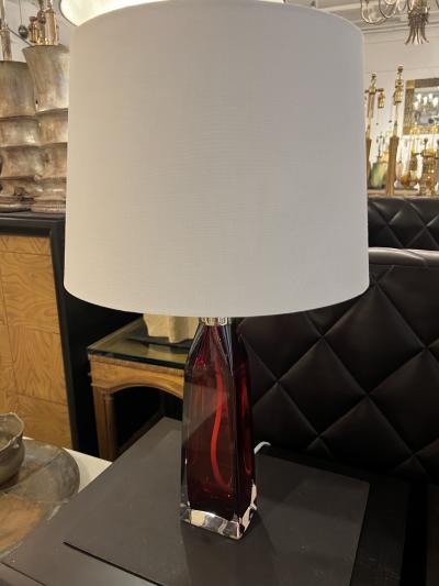  Orrefors Pair of Orrefors 1960s Swedish Ruby Red Crystal Table Lamps