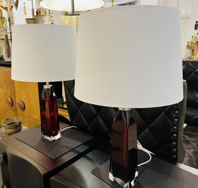  Orrefors Pair of Orrefors 1960s Swedish Ruby Red Crystal Table Lamps