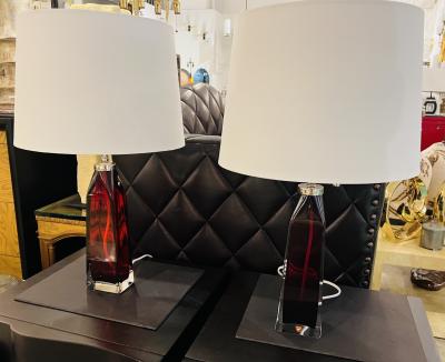  Orrefors Pair of Orrefors 1960s Swedish Ruby Red Crystal Table Lamps