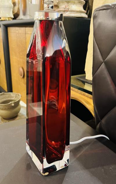  Orrefors Pair of Orrefors 1960s Swedish Ruby Red Crystal Table Lamps