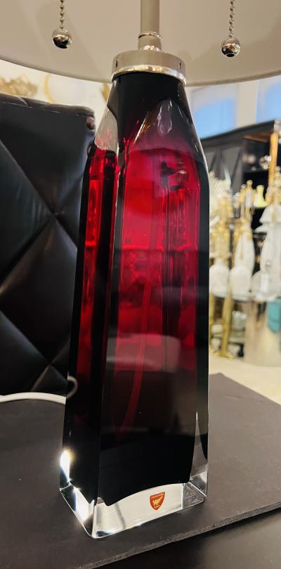  Orrefors Pair of Orrefors 1960s Swedish Ruby Red Crystal Table Lamps