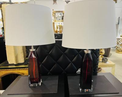  Orrefors Pair of Orrefors 1960s Swedish Ruby Red Crystal Table Lamps