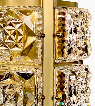  Orrefors Pair of Swedish Brutalist Sconces in Crystal and Brass