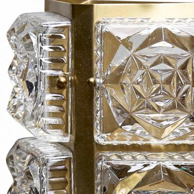  Orrefors Pair of Swedish Brutalist Sconces in Crystal and Brass