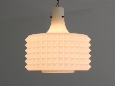  Orrefors Swedish Modernist Studded Pendant Lamp in Opaline Glass Orrefors 1950s