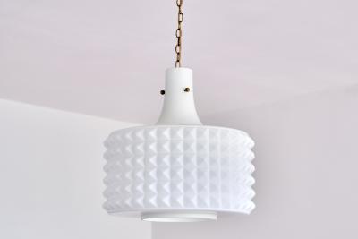  Orrefors Swedish Modernist Studded Pendant Lamp in Opaline Glass Orrefors 1950s