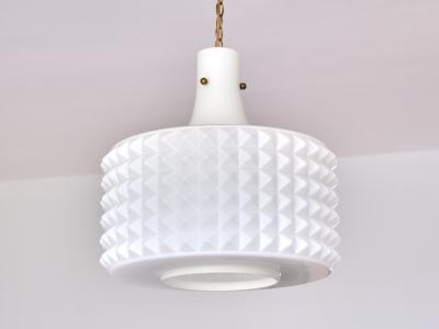  Orrefors Swedish Modernist Studded Pendant Lamp in Opaline Glass Orrefors 1950s