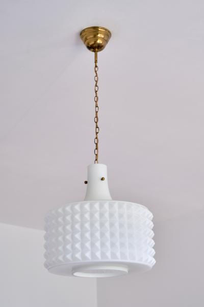  Orrefors Swedish Modernist Studded Pendant Lamp in Opaline Glass Orrefors 1950s