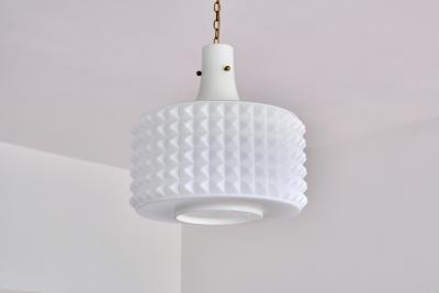  Orrefors Swedish Modernist Studded Pendant Lamp in Opaline Glass Orrefors 1950s