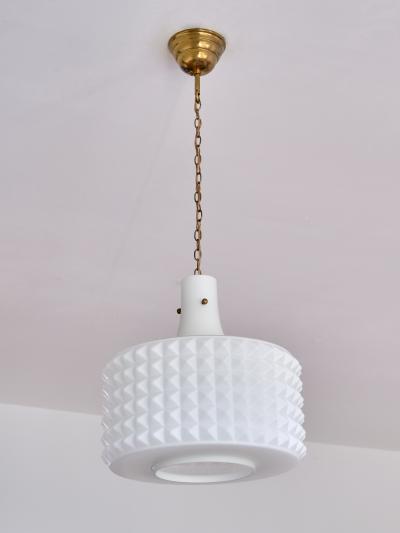  Orrefors Swedish Modernist Studded Pendant Lamp in Opaline Glass Orrefors 1950s