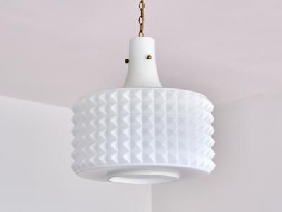  Orrefors Swedish Modernist Studded Pendant Lamp in Opaline Glass Orrefors 1950s