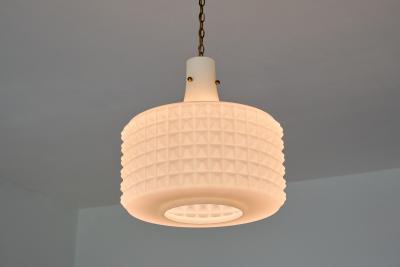  Orrefors Swedish Modernist Studded Pendant Lamp in Opaline Glass Orrefors 1950s