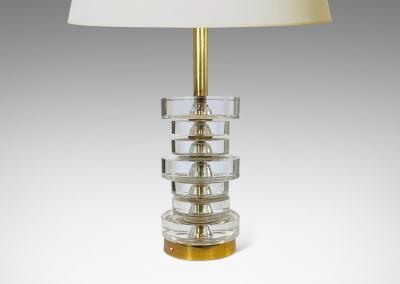  Orrefors Table Lamp in Crystal and Brass by Carl Fagerlund for Orrefors Glasbruk