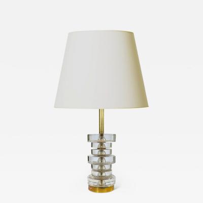  Orrefors Table Lamp in Crystal and Brass by Carl Fagerlund for Orrefors Glasbruk