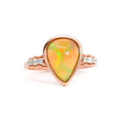  Oscar Friedman Oscar Friedman Signed 1 50 Carat Pear Shaped Opal and Diamond 14K Rose Gold Ring