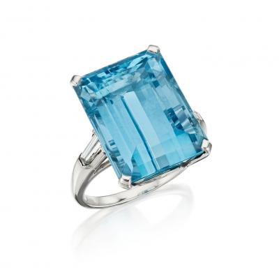  Oscar Heyman Brothers Oscar Heyman Aquamarine and Diamond Ring