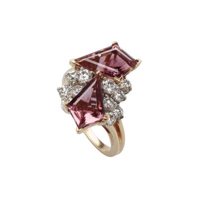  Oscar Heyman Brothers Oscar Heyman Diamond Pink Tourmaline Platinum Gold Ring
