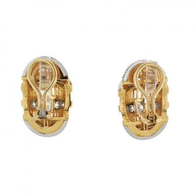  Oscar Heyman Brothers PLATINUM 18K YELLOW GOLD DOME SHRIMP BAGUETTE AND ROUND CUT 7 00CTTW EARRINGS