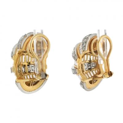  Oscar Heyman Brothers PLATINUM 18K YELLOW GOLD DOME SHRIMP BAGUETTE AND ROUND CUT 7 00CTTW EARRINGS