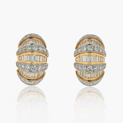  Oscar Heyman Brothers PLATINUM 18K YELLOW GOLD DOME SHRIMP BAGUETTE AND ROUND CUT 7 00CTTW EARRINGS