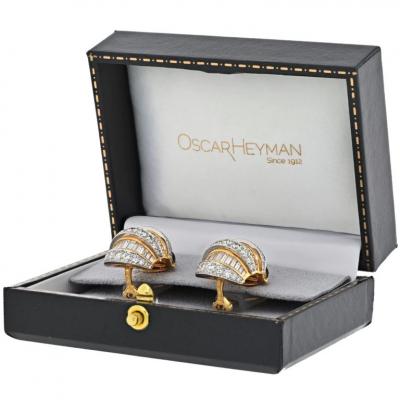  Oscar Heyman Brothers PLATINUM 18K YELLOW GOLD DOME SHRIMP BAGUETTE AND ROUND CUT 7 00CTTW EARRINGS