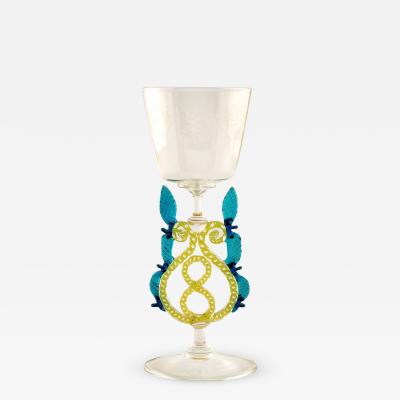  Oskar Rauter A Rare Ehrenfeld Acid Etched Floral Garland Wine Glass by Oskar Rauter 