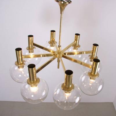  Ott International Extra Large Brass Chandelier with Eight Arms by Ott International