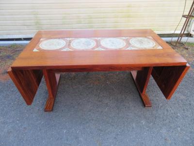  Ox Art 1970s Ox Art Danish Rosewood Tile Drop Leaf Dining Table Midcentury