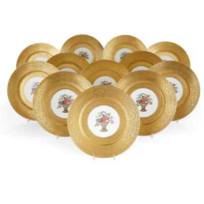P A L T Porzellanfabrik Adolf Laufer Twelve parcel gilt Bohemian porcelain dinner plates by P A L T