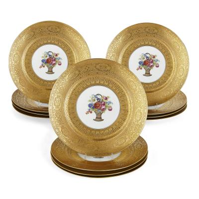 P A L T Porzellanfabrik Adolf Laufer Twelve parcel gilt Bohemian porcelain dinner plates by P A L T