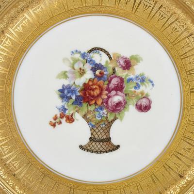 P A L T Porzellanfabrik Adolf Laufer Twelve parcel gilt Bohemian porcelain dinner plates by P A L T