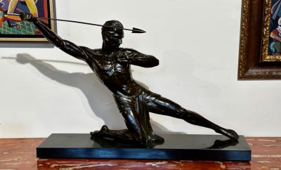  P Hugonnet Art Deco Bronze Warrior Javelin Thrower by P Hugonnet French 1930s