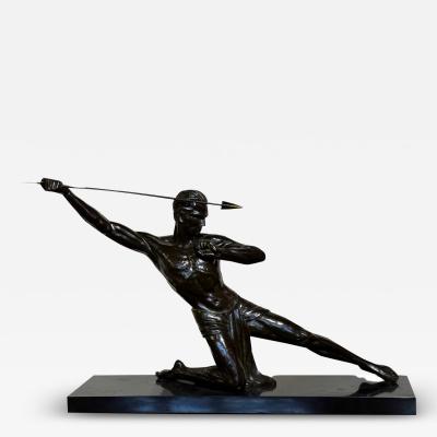  P Hugonnet Art Deco Bronze Warrior Javelin Thrower by P Hugonnet French 1930s
