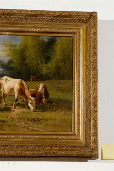  Pablo Martinez del Rio French Barbizon Oil Painting of Cattle Herd by Pablo Martinez del Rio 1870s