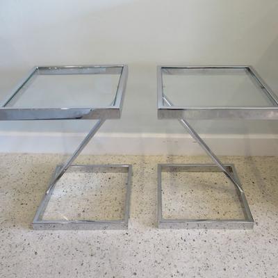  Pace Collection American Modern Chrome and Glass Side T able Pace Collection