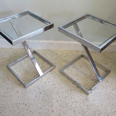  Pace Collection American Modern Chrome and Glass Side T able Pace Collection