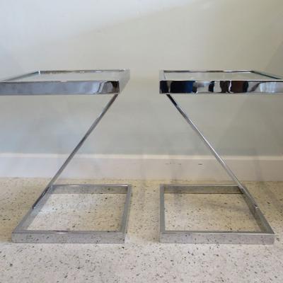  Pace Collection American Modern Chrome and Glass Side T able Pace Collection