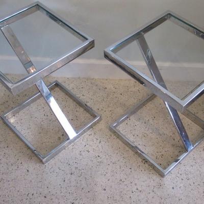  Pace Collection American Modern Chrome and Glass Side T able Pace Collection